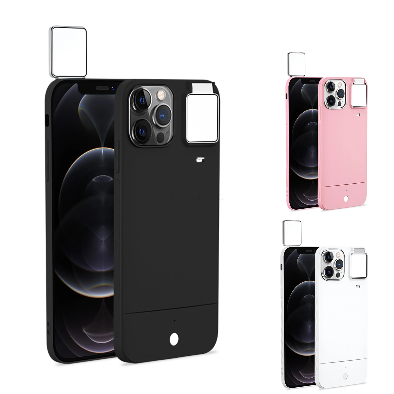 Selfie Ring Light Flash Case for iPhone 11 12 Pro X XS Max XR 7 8 Plus LED Illuminated Up Fill Light Full Body Protective case