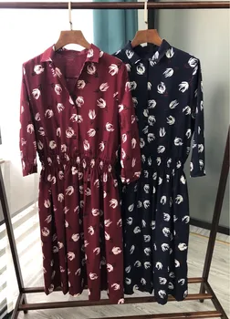 

Tulip Floral Print Three Quarter Sleeve Dress Women V-neck Early Autumn Woman Dresses