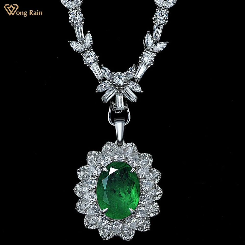 Wong Rain Colgante De Plata De Ley 925 De Corte Ovalado Esmeralda 