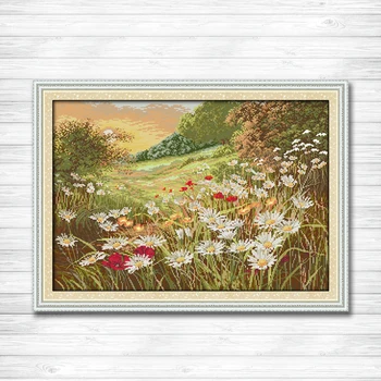 

Daisy Beautiful Flowers scenery painting counted printed on canvas DMC 14CT 11CT DMS Cross Stitch Embroider kits Needlework Sets