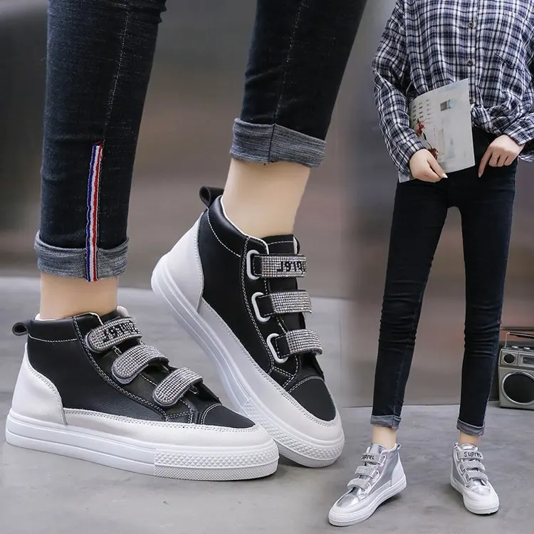 

2020 New Style Fashion Hight-top Shoes Women's Trend Korean Style Sequin Platform High-top Board Shoe Velcro Versatile WOMEN'S S