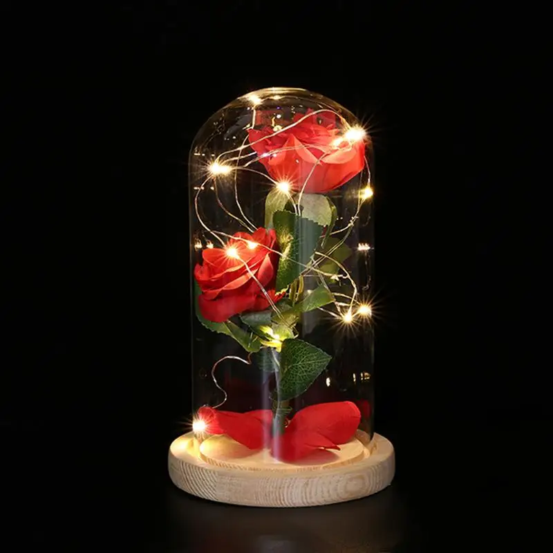 20LED USB Powered 2 Искусственные цветы розы энергосберегающая Ночная лампа стеклянный купол струнный светильник декоративные украшения
