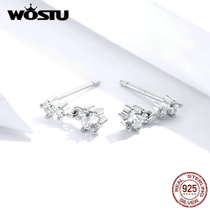 WOSTU 925 пробы серебряные Простые нежные циркониевые серьги-гвоздики для женщин Свадебные маленькие серьги изысканные ювелирные изделия CQE768