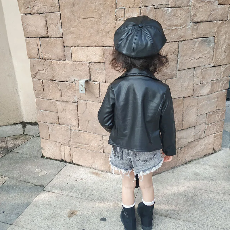 Black Leather Jacket for Kid Girls Autumn Faux Leather Coats for Baby Girls Outerwear and Coats Kids Jacket Baby Girl Coat