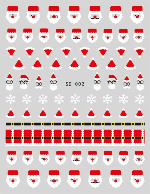 SD001-011 Рождественская наклейка для ногтей Санта-Клаус Экологически чистая наклейка для ногтей Снеговик лак для ногтей клейкая бумага