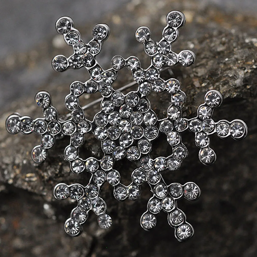 Silver Snowflake Diamante Brooch Rhinestone Crystal Broach Pin Xmas Gift