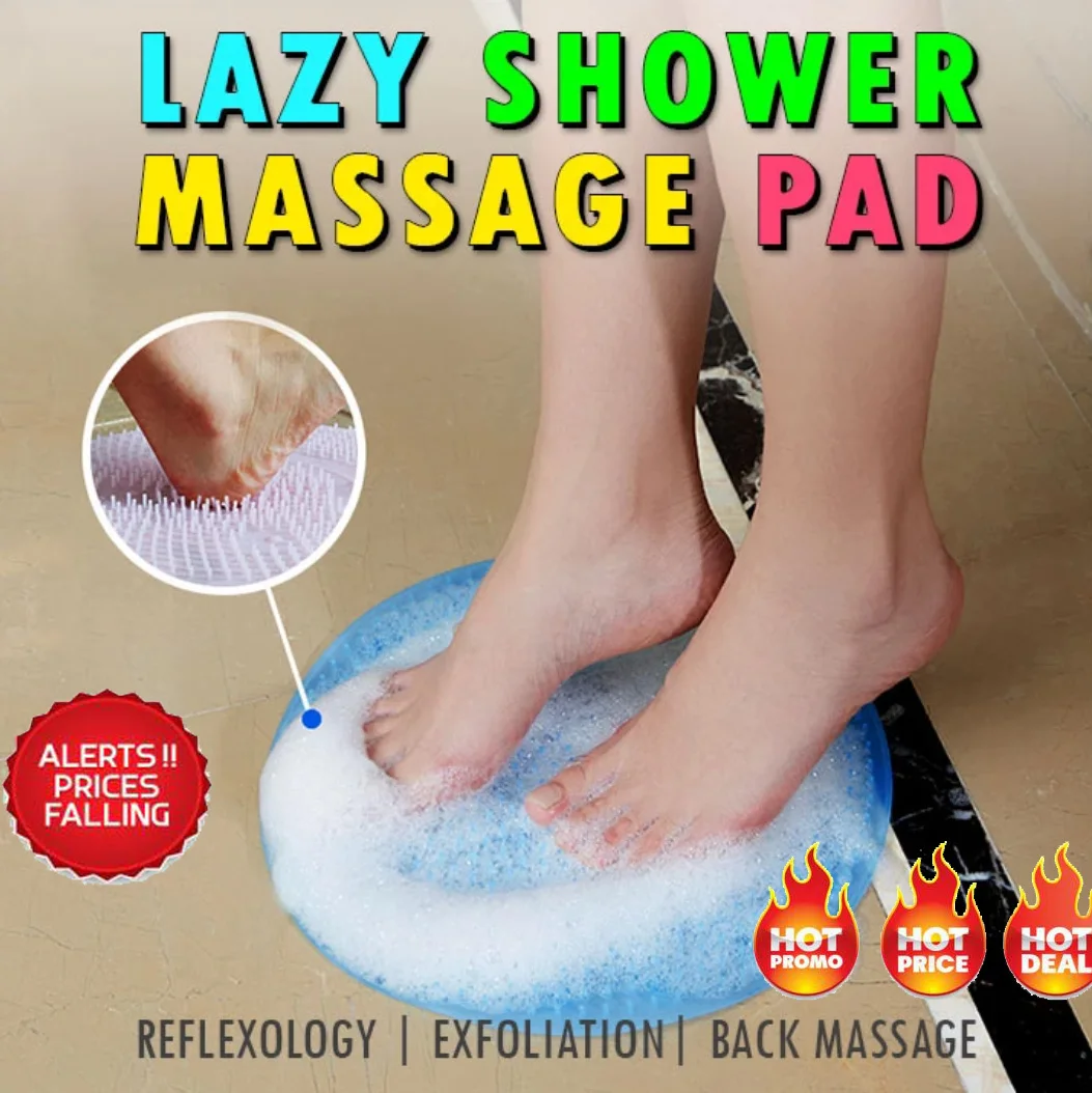 Hozora Lazy Shower Massage Pad,Silicone Bath Exfoliator Massage Cushion Suction Cup Bathroom Brush Non-Slip Mat for Wash Foot Cleaning Dead Skin Blue 