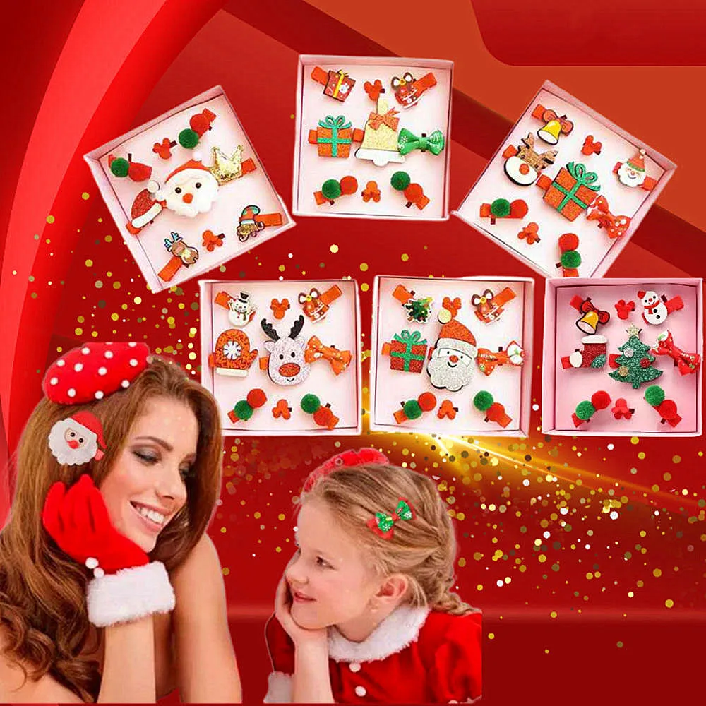 

Newest 9 Pcs/set Christmas Hair Clip Cute Christmas Tree Santa Red Colors Hairpin For Kids Festival Gifts Hair Accessories