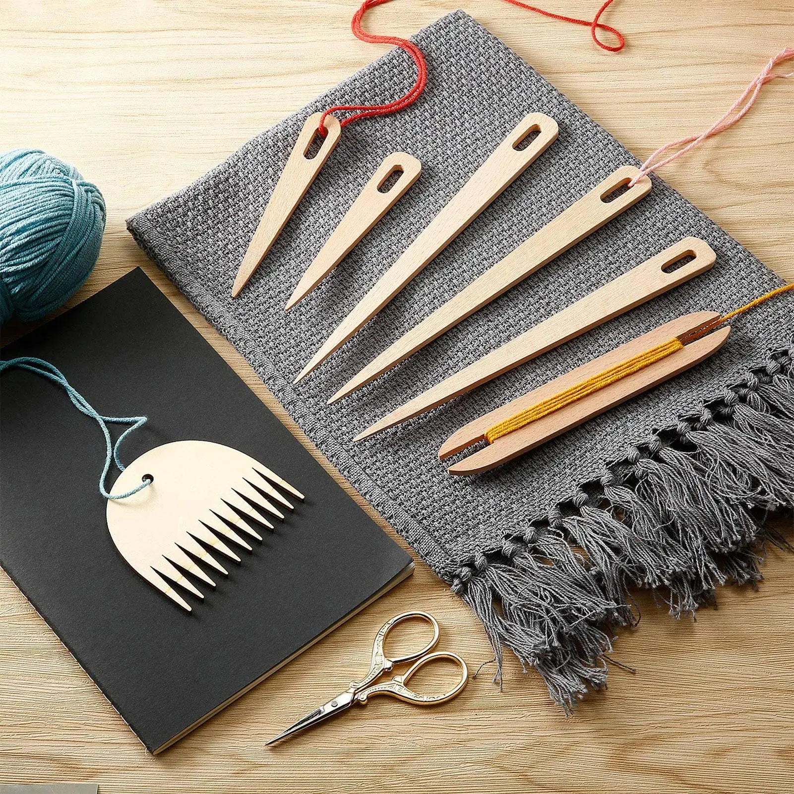 7pcs/set Wood Weaving Shuttle Crochet Needle Hand Loom Stick Tapestry Knitting DIY Craft Tools Wood Loom Comb Braided Tools