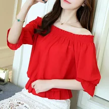 Korean Fashion Women Blouses Women Chiffon Blouse Ruffle Shirt Plus Size Woman Slash Neck Shirts Tops Blusas Mujer De Moda 2020