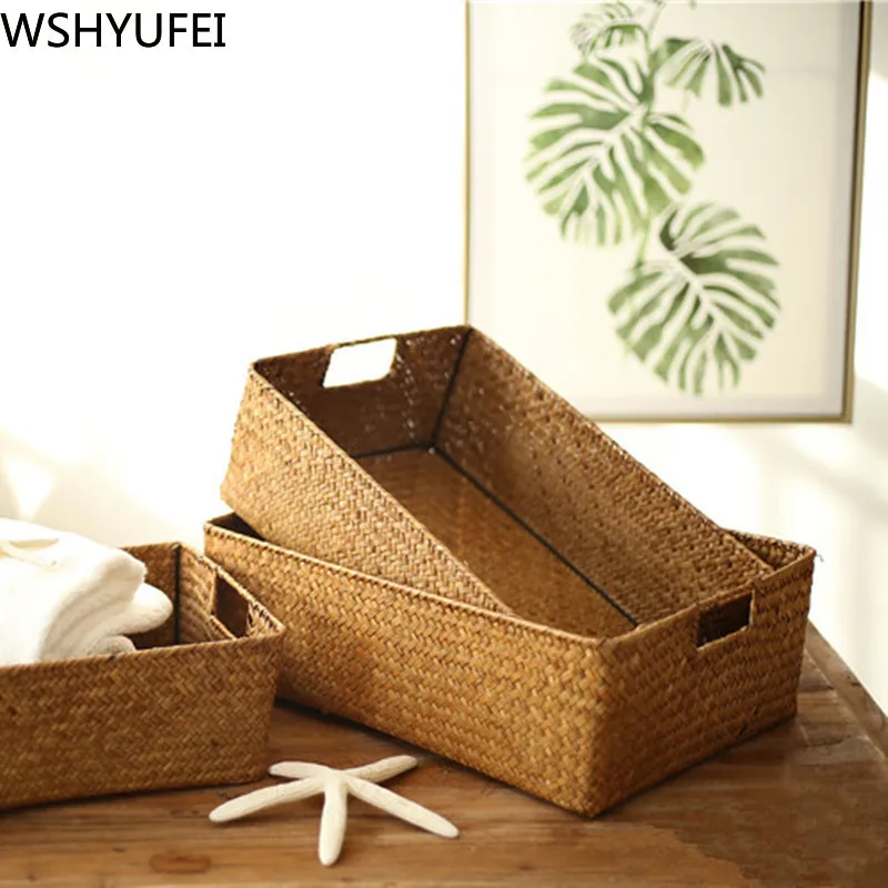 Handmade Straw Fruit storage basket Earphone Organizer desktop cosmetics storage basket Small jewelry storage basket Home Decor