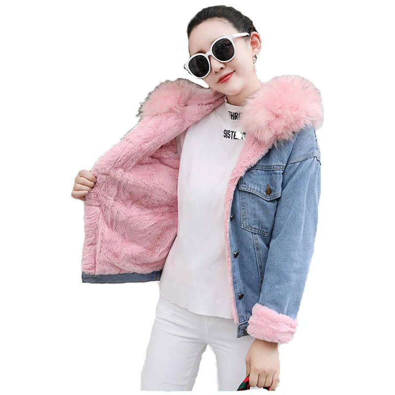 

Plus size cowboy jacket women long sleeve loose tops 19 autumn winter new korean hooded fashion plus thick jacket feminina LR579