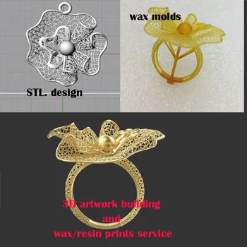

10 pairs ring Wax printing services for jewelry STL file HFR-02-R