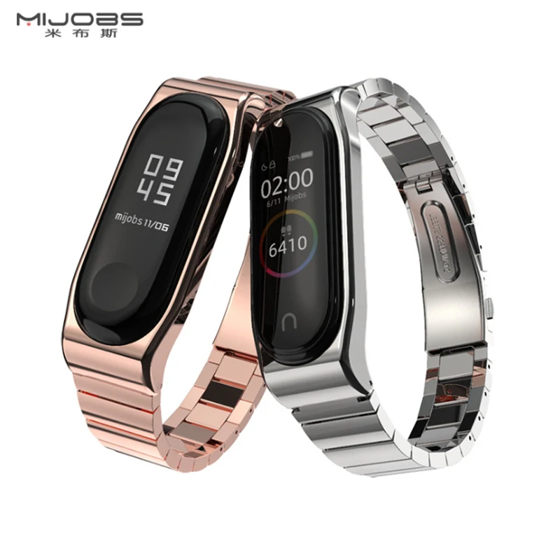 

Mijobs Mi Band 4 Metal Strap Replacement for Xiaomi Mi Band 4 3 Wristbands Stainless Steel Mi Band 3 Pulseira Accessories