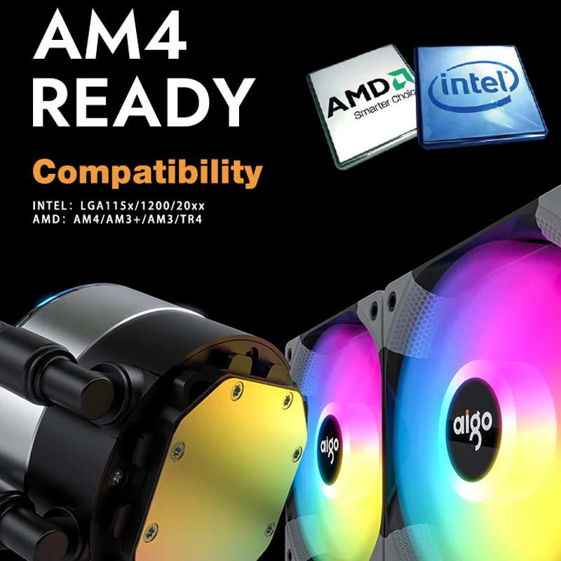Aigo CPU кулер вентилятор водяного охлаждения ПК Rgb 120 мм 12В Argb аура синхронизация
