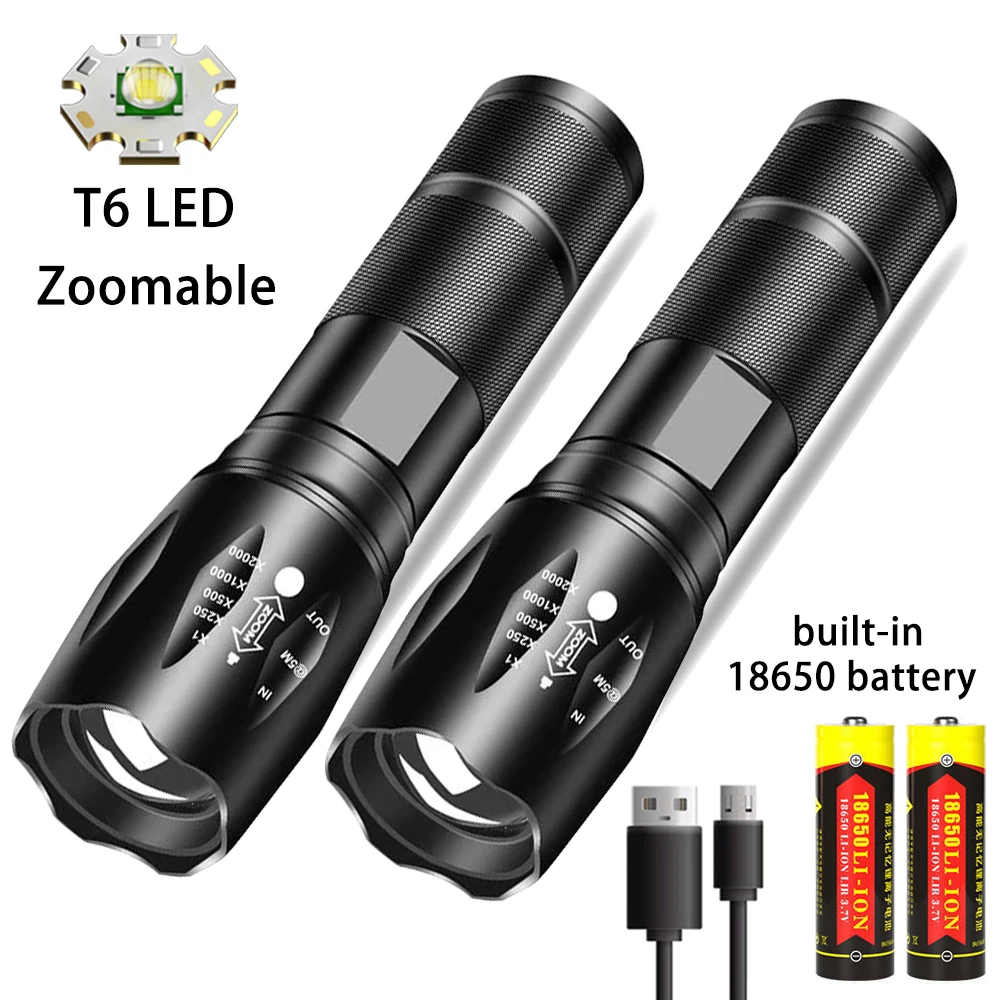 Powerful T6 LED Flashlight Aluminum Alloy Portable Torch USB ReChargeable Outdoor Camping Tactical Flash Light