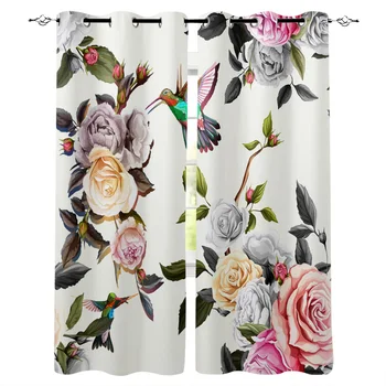 

Watercolour Rose Peony Bird Window Curtains Home Decor Bedroom Kitchen Curtain Panel Curtains for Living Room