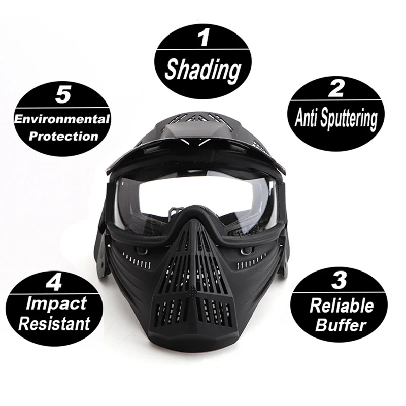 Outdoor Sports Tactical Military Paintball Airsoft Full Face Protective Safety Goggles Mask AH08