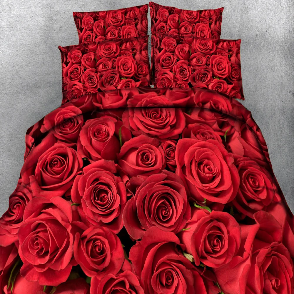 

3D Rose Flower Bed Cover Set Duvet Cover Adult Bed Sheets And Pillowcases Comforter Bedding Set King Bedding Set 100% Microfier