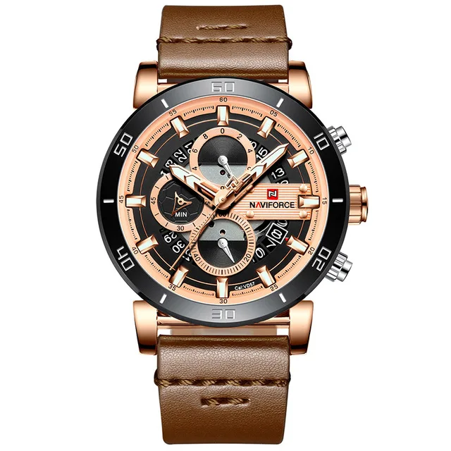 brown rose NAVIFORCE для мужчин s спортивные часы для мужчин Лидирующий бренд роскошные кожаные кварцевые автоматические часы с датой мужские армейские военные водонепроницаемые наручные часы - Цвет: brown rose