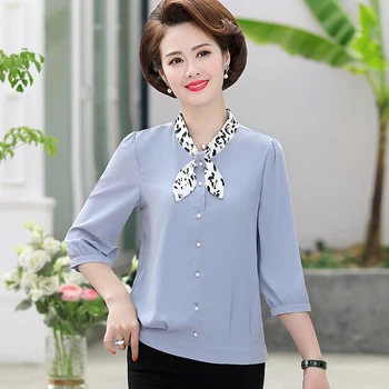 

3/4 Sleeve Leopard Bow Chiffon Blouse Womens Tops And Blouses Shirt 2020 Office Lady Shirt Women Tops Blusas Feminine Blouse