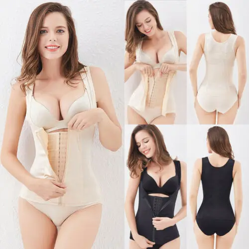 Women Ladies Solid Sauna Sweat Waist Trainer Corset Workout Suit Body Shaper Vest with Zipper