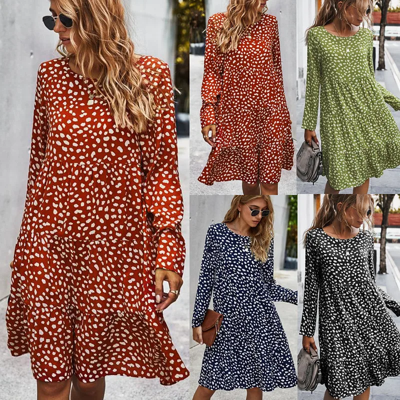 Women Casual Autumn Dress Lady Korean Style Vintage Floral Printed Chiffon Shirt Dress Long Sleeve Bow Midi Autumn Dress Vestid