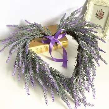 

Romantic Artificial Flocking Lavender Heart Shaped Garland Wedding Bar Hanging Ornament for Christmas Valentine's Day Supplies