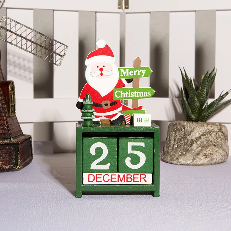 Christmas Advent Countdown Calendar Wooden Santa Claus Snowman Reindeer Pattern With Painted Blocks Holiday Home Ornament Decor