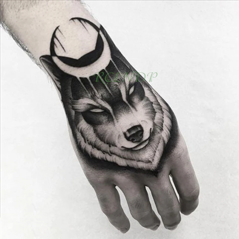 Водостойкая временная татуировка наклейка Волк Луна поддельные тату флэш-тату рука среднего размера художественные татуировки для мальчиков женщин мужчин - Цвет: Бордовый