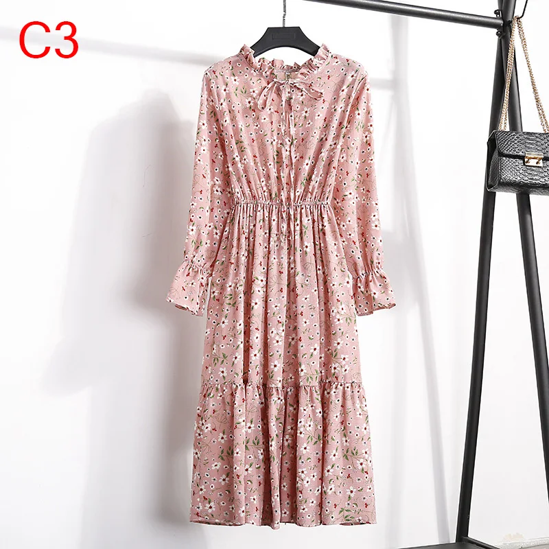 Корейская черная рубашка Vestidos для офиса в горошек, винтажные осенние платья, Женское зимнее платье, миди платье с цветочным рисунком и длинным рукавом для женщин