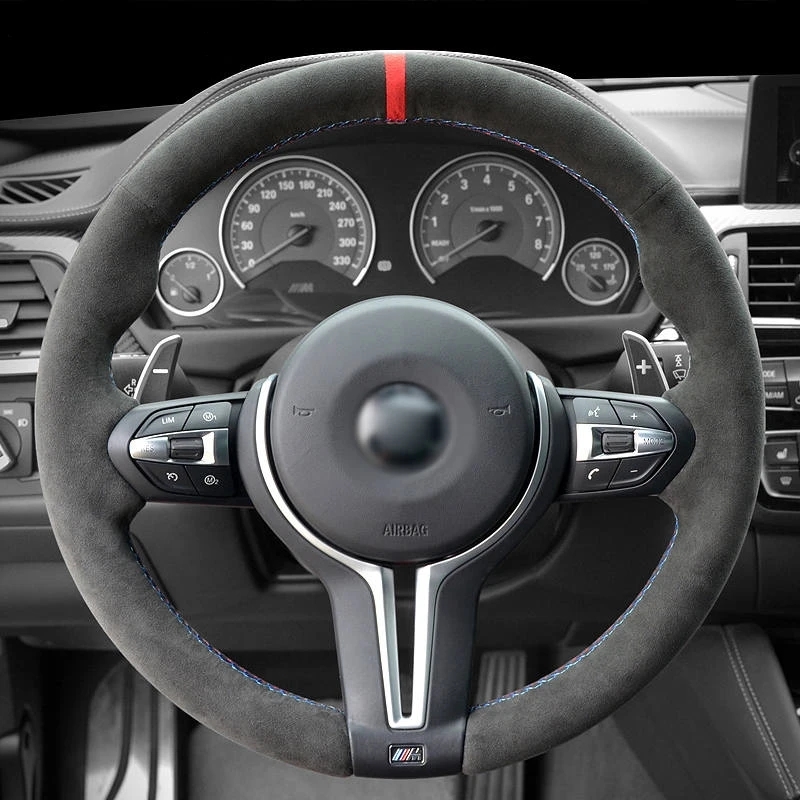 Cubierta Cosida A Mano Para Volante De Coche, De Cuero Negro, De Ante, Para BMW G20, G21, G30