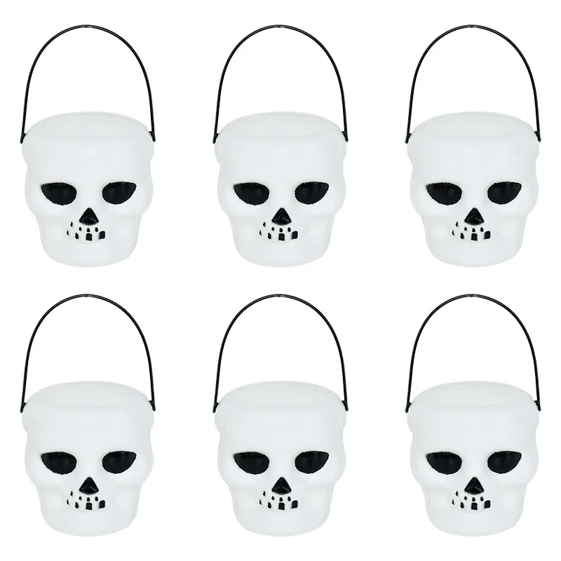 6pcs Mini Halloween Candy Bucket Pot Witch Skeleton Cauldron Holder Jar Trick Or Treat Halloween Party Decoration Props Kids Toy 