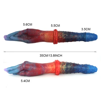 FAAK New 35cm Long Double Dildo Silicone Hand Fist Anal Sex Toys Multi Color Bumpy Stimulate Lesbian Erotic Products Flexible 3