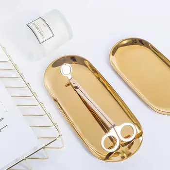 

Luxurious Metal Storage Tray Gold Oval Dotted Fruit Plate Small Items Jewelry Display Strorage Accessories Home Storage