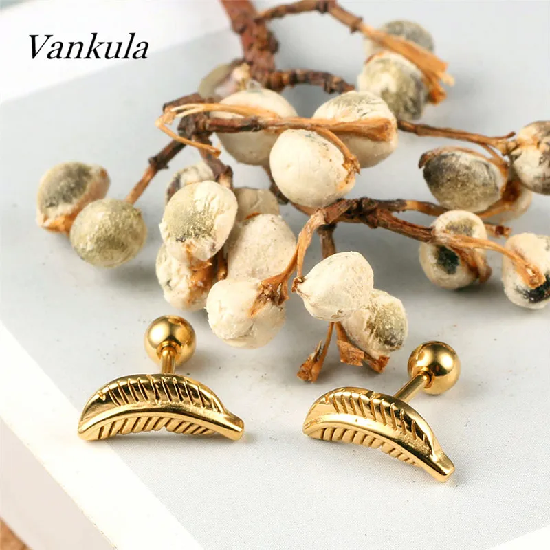 Vankula,, 12 шт./лот, модные маленькие серьги-гвоздики для пирсинга, в форме листа, 316L, нержавеющая сталь, ювелирные изделия для мужчин и женщин