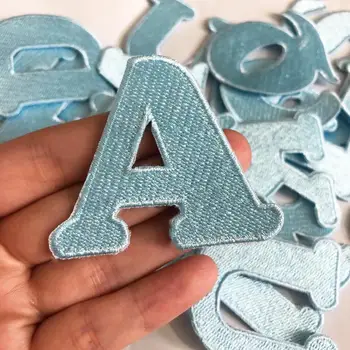 

Blue Letters Embroidery Patch English Alphabet Applique For T-shirt Name Patches Iron On Garment Accessories