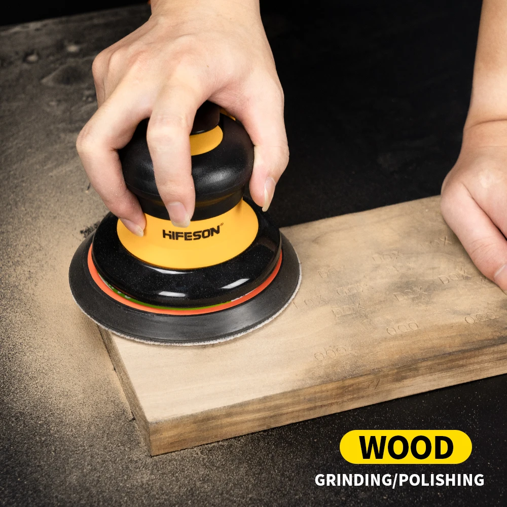 HIFESON Pneumatic  Polisher Air Sander 5'' 125mm Car Paint Care Tool Polishing Random Orbital Palm Machine Wood Working Grinder 5