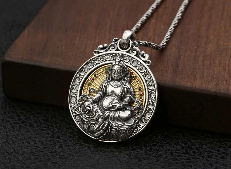 with 55cm necklace Настоящее серебро 925, тибетский желтый кулон Будды джамбала, серебро замбала, богатство Будды, кулон желтый, удача, Бог, кулон - Окраска металла: with 55cm necklace