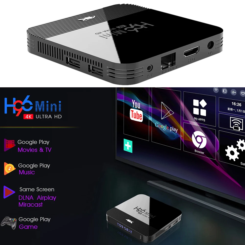 H96 мини H8 Android 9,0 ТВ приставка RK3228A 4K Смарт ТВ приставка H.265 2,4G 5G Wifi Google плеер четырехъядерный медиаплеер Bluetooth 4,0