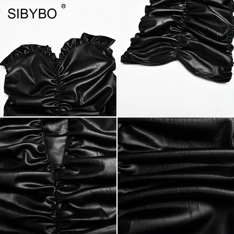SIBYBO Плиссированное сексуальное облегающее платье без бретелек без рукавов Мини женское платье Элегантные Короткие вечерние платья с открытой спиной