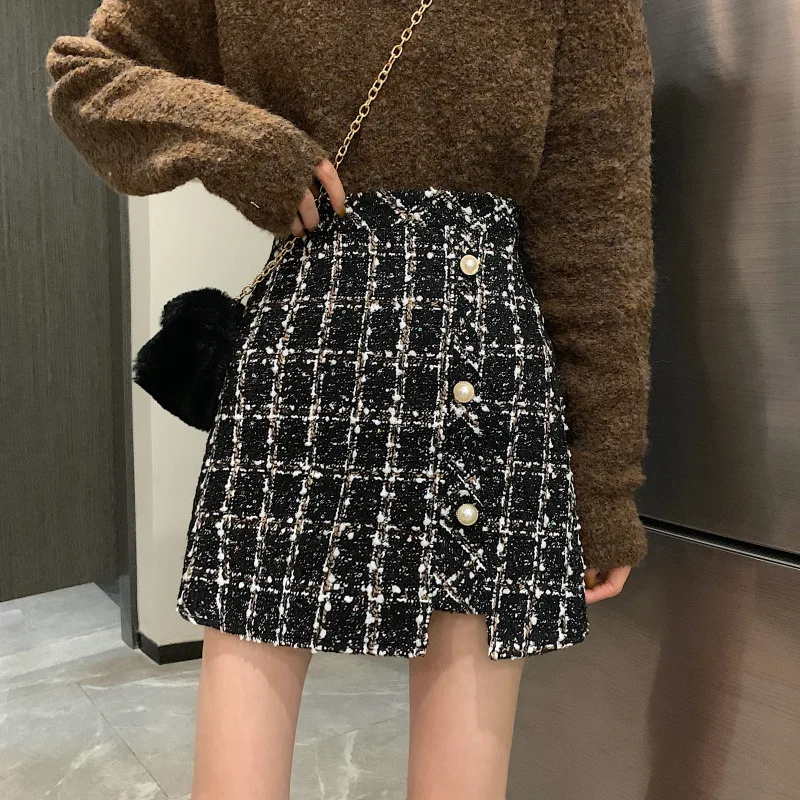 Winter 2019 New Style Korean-style Fashion High-waisted Slimming Woolen Skirt Women's Retro Plaid A- line Skirt Short Skirt Fash Winter 2019 New Style Korean-style Fashion High-waisted Slimming Woolen Skirt Women's Retro Plaid A- line Skirt Short Skirt Fash