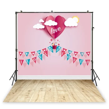 

HuaYi sunshine white clouds red hearts decoration pink printes wall wooden floor background backdrops princess backdrop XT-7536