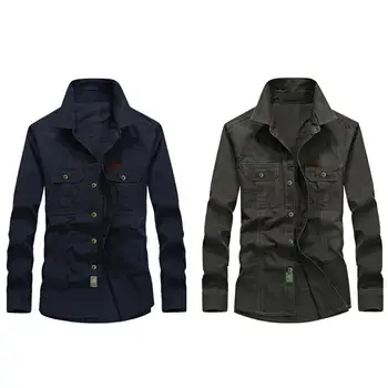 

Plus Size Men Casual Solid Color Long Sleeve Turndown Collar Blouse Work Shirt Men's Western Denim Fashion Shirt S-lim Casual Cl