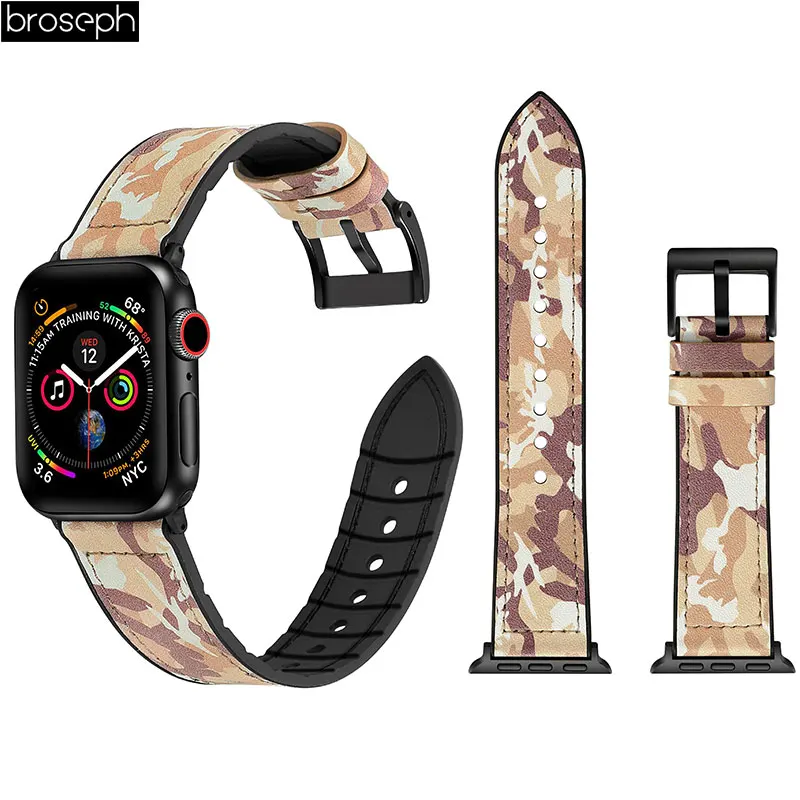 Кожаный Камуфляжный ремешок для Apple Watch 4 ремешок 40 мм 44 мм Силиконовые Спортивные ремни для iwatch 3 2 1 38 мм 42 мм ремешок для часов браслет