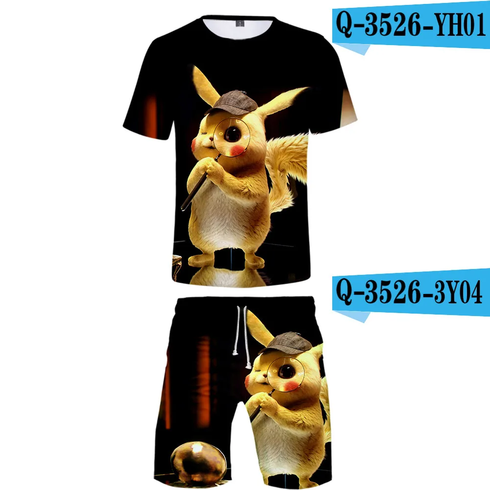 Модный бренд Pokemon Detective Pikachu 3D Печать Базовая модные уличные Мужские Два рис комплект детской одежды-рубашка+ Комплекты с короткими штанами - Цвет: Q3526