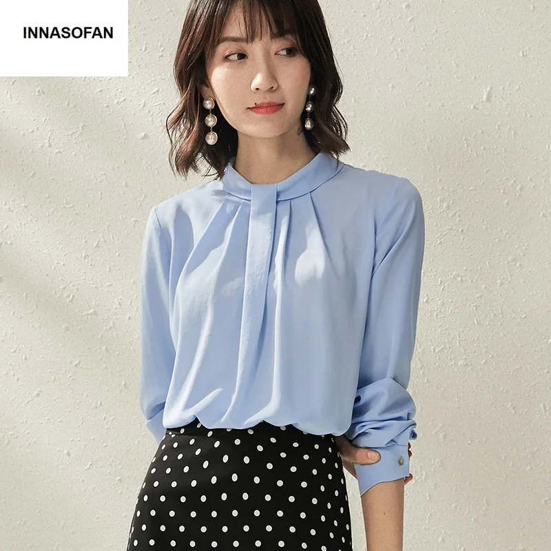 

INNASOFAN OL Chiffon Shirt Women Spring Autumn Long-sleeved Blouse Euro-American Fashion Chic Solid Color Shirt