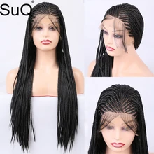 

SuQ Lace Front Wig Long Braided Wigs for Black Women Synthetic Braid Lace Front Wig Middle Part