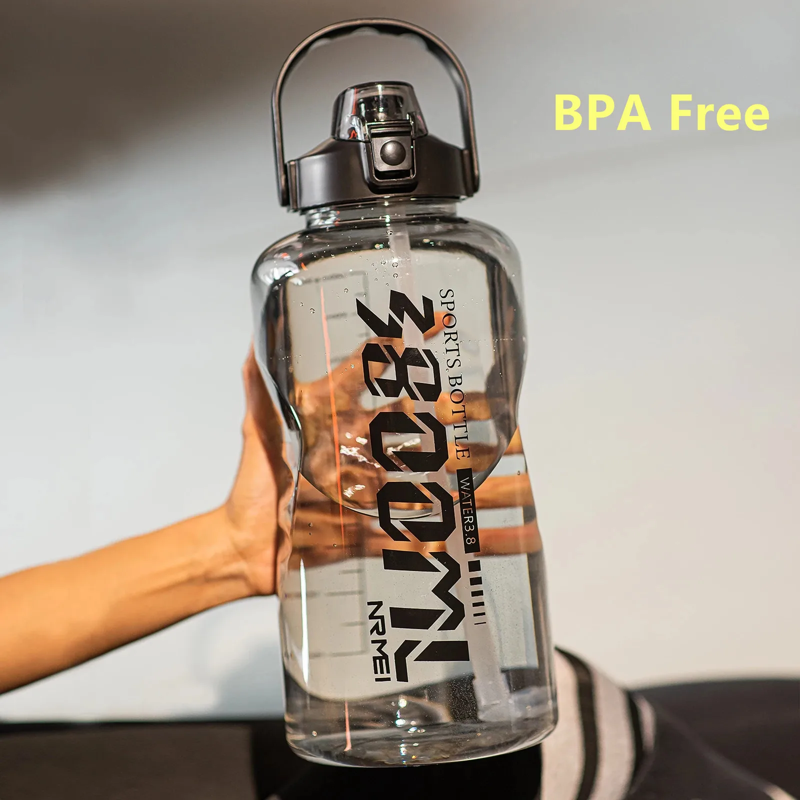 Water Bottle Sport Half Gallon With Straw Handle Mark Fitness Jug BPA Free  Outdoor Travel Bicycle GYM Drinkware botella de agua