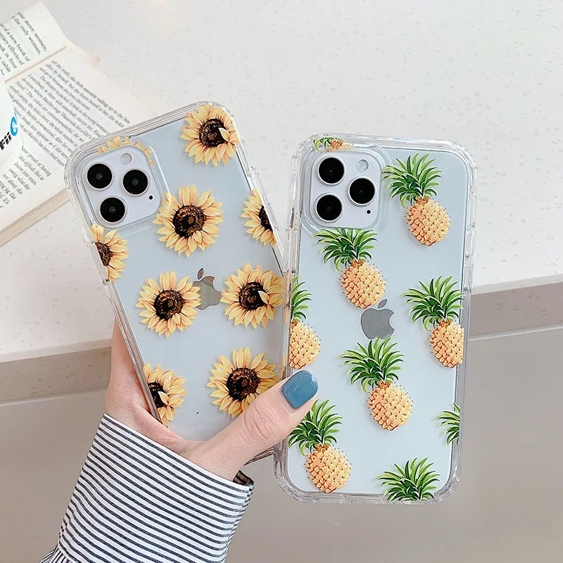 Чехол для телефона с ананасом и подсолнухом iphone 12 Mini 11 Pro Max 6s 7 8 plus X XR XS SE мягкая